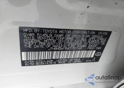 2004 Lexus Ls 430 z USA, uszkodzony, nr VIN JTHBN36F940150149